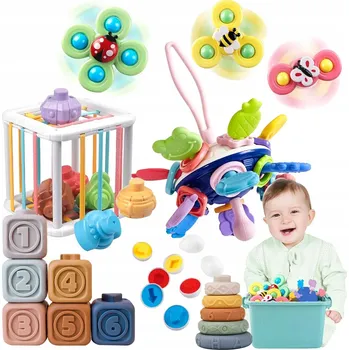 Hračka pro nejmenší 6V1 Senzorická Hračka Montessori Antistresová Bezpečnost pro děti