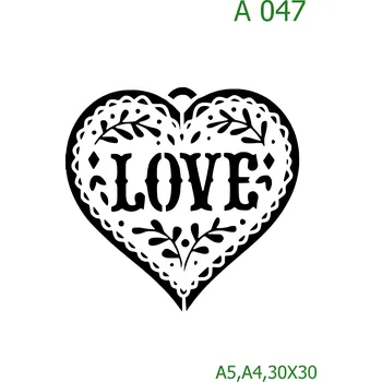 Plastová šablona pro malování - Valentýn - Srdce, LOVE (A047) - 30 x 30 cm , Lepící fólie