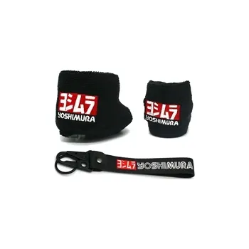 Zabezpečení motocyklu Univerzální sada 3 ks návleků na nádržku brzdové kapaliny a přívěsek Yoshimura černé froté bavlna ochrana a stylový doplněk