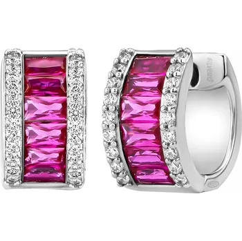 Náušnice Stříbrné náušnice kruhy Rubina se syntetickým rubínem a Brilliance Zirconia FW15260ESR