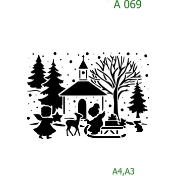 Plastová šablona pro malování - Vánoce - Vesnička (A069) - A4 , Nelepící folie