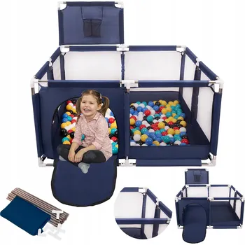 Dětská ohrádka ČTVERCOVÁ OHRÁDKA S KOŠEM PRO DĚTI + 100 MÍČKŮ