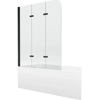 Mexen Cubik vana 160x70cm panel + zástěna 120 cm, průhledná, černá 550316070X9012037000