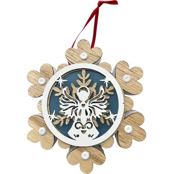 Vánoční ozdoba Vánoční dřevěná ozdoba s LED osvětlením - Vločka (anděl)