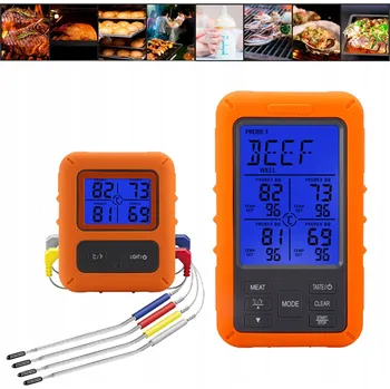 Domácí teploměr Bezdrátový digitální teploměr na gril a do kuchyně se 4 sondami