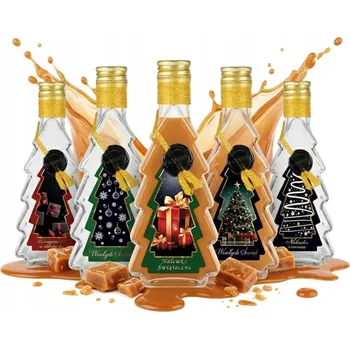 Vánoční dekorace Láhev VÁNOČNÍ STROMEK 250 ml RUČNĚ ZDOBENÁ vánoční láhev DEKORACE