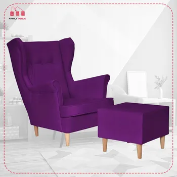 Křeslo Křeslo ušák ARI s podnožkou, skandinávský styl Family Meble fialová švestka