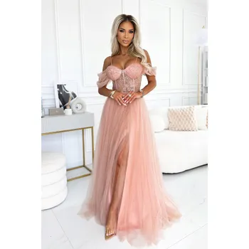 Dámské šaty Šaty se spadlým rukávkem Lyanna, Meruňkové Velikost: S