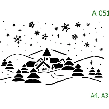 Plastová šablona pro malování - Vánoce - Zasněžená krajina (A051) - A3 , Nelepící folie