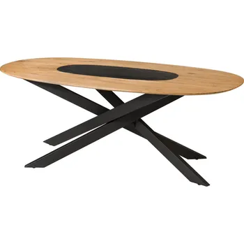 Jídelní stůl Jídelní stůl oválný akáciový 200x100x76 přírodní lakovaný / Mikado nohy hranaté černé