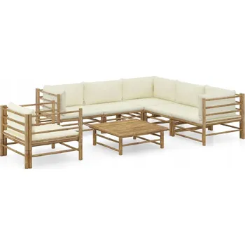 VidaXL 7dílná zahradní souprava, krémové polštáře, bambus