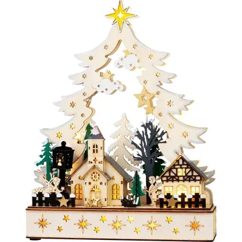 Vánoční ozdoba MagicHome Vianoce Dekorace MagicHome Vánoce, vesnička, plast, 12xLED teplá bílá, 25x7.5x32 cm, 2xAA