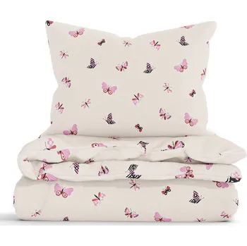 Povlečení Francouzské bavlněné povlečení Renforcé – Motýlci béžová