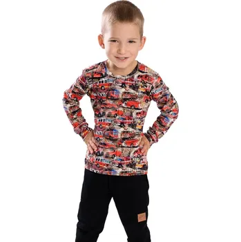 Kojenecké oblečení BETTY MODE Dětské tričko Hasiči celotisk červené, dlouhý rukáv Velikost: 110