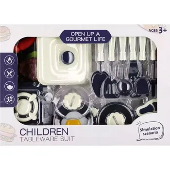 Dětská kuchyňka SADA KUCHYŇSKÉHO NÁDOBÍ, SPORÁK A PŘÍSLUŠENSTVÍ, HRNCE