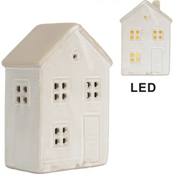 Vánoční dekorace Clayre & Eef Béžový keramický svítící LED domek - 8*5*12 cm