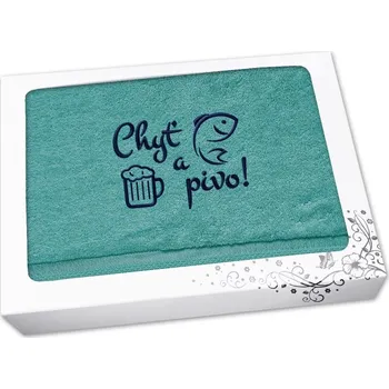 Dárkový potravinový koš Dárkové balení osušky pro rybáře Chyť a pivo petrolej