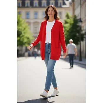 Dámský svetr Dlouhý svetr na knoflíčky červený Velikost: UNI: M - XXL