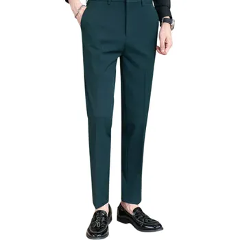 Pánské kalhoty Pánské společenské kalhoty s kapsami Jednobarevné Elegantní rovný střih Pohodlné odolné kalhoty pro muže do práce kanceláře i na formální události Polyester zelená 30