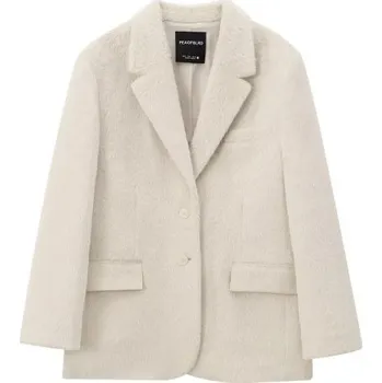 Dámské sako Dámské béžové plyšové sako s límečkem a kapsami Béžová S