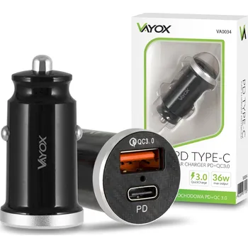 Autonabíječka VAYOX USB QC 3.0 + USB-C PD s AUTOMOBILOVÁ