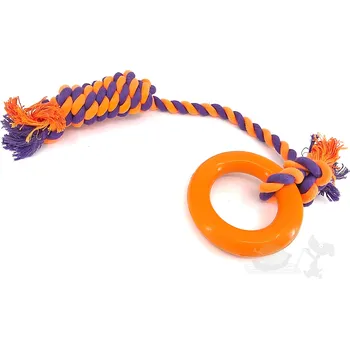 Hračka pro psa UNIQ PETS Gumové ringo na laně s vanilkovou vůní (45 cm, oranžové)