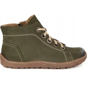 Dámská zimní obuv Dámské barefoot zimní boty kožené zateplené 1299 olivová nubuk 38