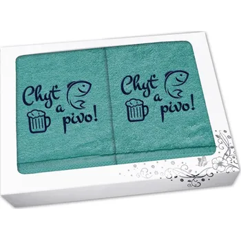 Ručník Dárková sada ručník + osuška pro rybáře Chyť a pivo petrolej