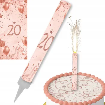 Dortová svíčka FONTÁNA NA DORT 20 LET RŮŽOVÉ ZLATO PRSKAVKA SVÍČKA NAROZENINY 12cm