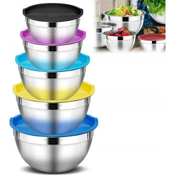 SADA KOVOVÝCH MISEK NA SALÁTY S VÍKY, MÍSY S VÍKEM 5 KS