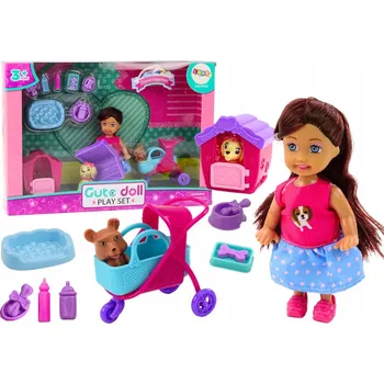 Panenka Panenka s pejsky Panenka Pejsek Bouda Příslušenství Růžové Štěně 16 dílů.