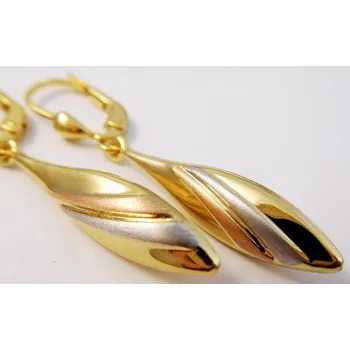 Náušnice Klenoty Budín Visací náušnice z kombinace tří barev zlata s gravírováním 585/2,14gr HK2367 (Klenoty Budín Visací náušnice z kombinace tří barev zlata s gravírováním 585/2,14gr HK2367)