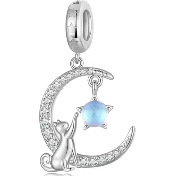 Přívěsek For Silver Přívěsek Kočka na měsíci se zirkony a měsíčním kamenem - Stříbro 925