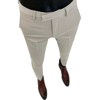 Pánské kalhoty Pánské společenské kalhoty s kapsami Jednobarevné Elegantní rovný střih Pohodlné kalhoty pro muže do práce i na slavnosti šedá 30