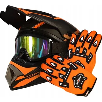 Helma na motorku SADA ENDURO PŘILBA BRÝLE RUKAVICE NA CROSS ČTYŘKOLKU BMX KOLOBĚŽKU S