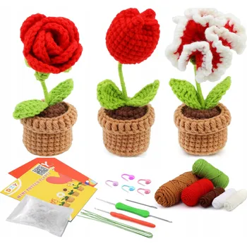 kreativní sada SADA NA HÁČKOVÁNÍ PRO ZAČÁTEČNÍKY VIDEO NÁVOD DIY KVĚTINY