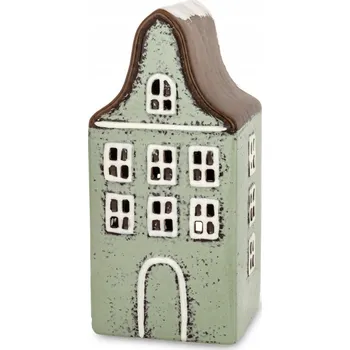 Obraz Keramický domeček na svíčku / lampion LED, zelený, výška 21 cm.