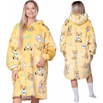 Dámské noční prádlo DEKA oversize mikina Silná MIKINOVÁ DEKA 2v1 XXL Vzor PEJSCI Plyšák Župan