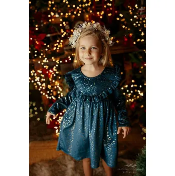 Dívčí šaty Dívčí šaty Lily Grey petrolejové se zlatými tečkami 128 / 8 let