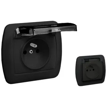 Elektrická zásuvka SIMON AKORD Zásuvka s uzemněním, voděodolná IP44, černá matná AGZ1BE/49A