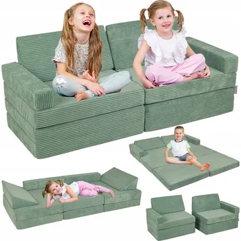 Pohovka Rozkládací pohovka KiddyMoon pro děti, skládací, 140 x 165 cm, zelená