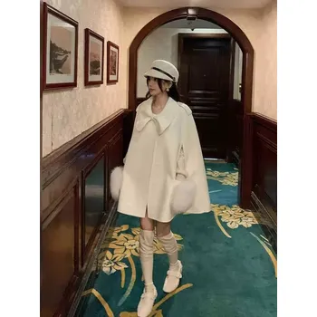 Dámský kabát Best Fashion Dámský kašmírový kabát s kožešinovým lemem z lišky Velikost: S, Barva (Varianta): Béžová