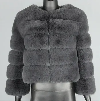 Dámská parka Best Fashion Dámský elegantní kabát z umělé kožešiny s límcem a hřejivou podšívkou Velikost: L, Barva (Varianta): Šedá