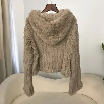 Dámský kabát Best Fashion Dámský krátký kabát z husté ručně tkané kožešiny s kapucí Velikost: ONE SIZE, Barva (Varianta): Khaki