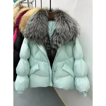 Dámská parka Best Fashion Dámská péřová bunda s kožešinovým límcem a prachovým peřím Velikost: S, Barva (Varianta): Blue silver