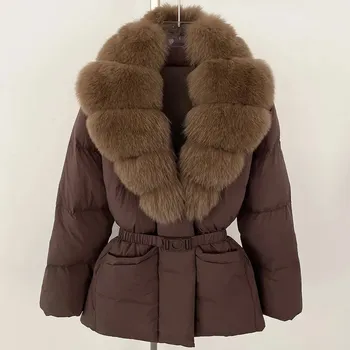 Dámská parka Best Fashion Dlouhá dámská péřová parka s límcem z liščí kožešiny Velikost: M, Barva (Varianta): brown brown