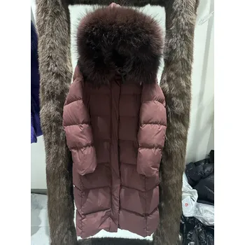 Dámská parka Best Fashion Dlouhá dámská parka s kapucí a límcem z mývalí kožešiny Velikost: S, Barva (Varianta): Vínová