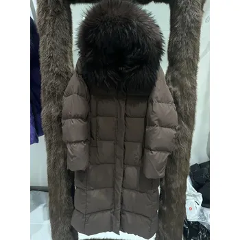 Dámská parka Best Fashion Dlouhá dámská parka s kapucí a límcem z mývalí kožešiny Velikost: L, Barva (Varianta): Hnědá