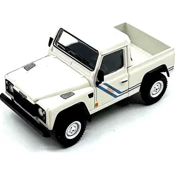 autíčko Mini GT Land Rover Defender 90 Pick-up White/blue Stripes - 1:64