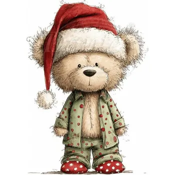 Textilní nažehlovací páska Dante Nažehlovačka Medvídek s vánoční čepicí - 9 x 12 cm